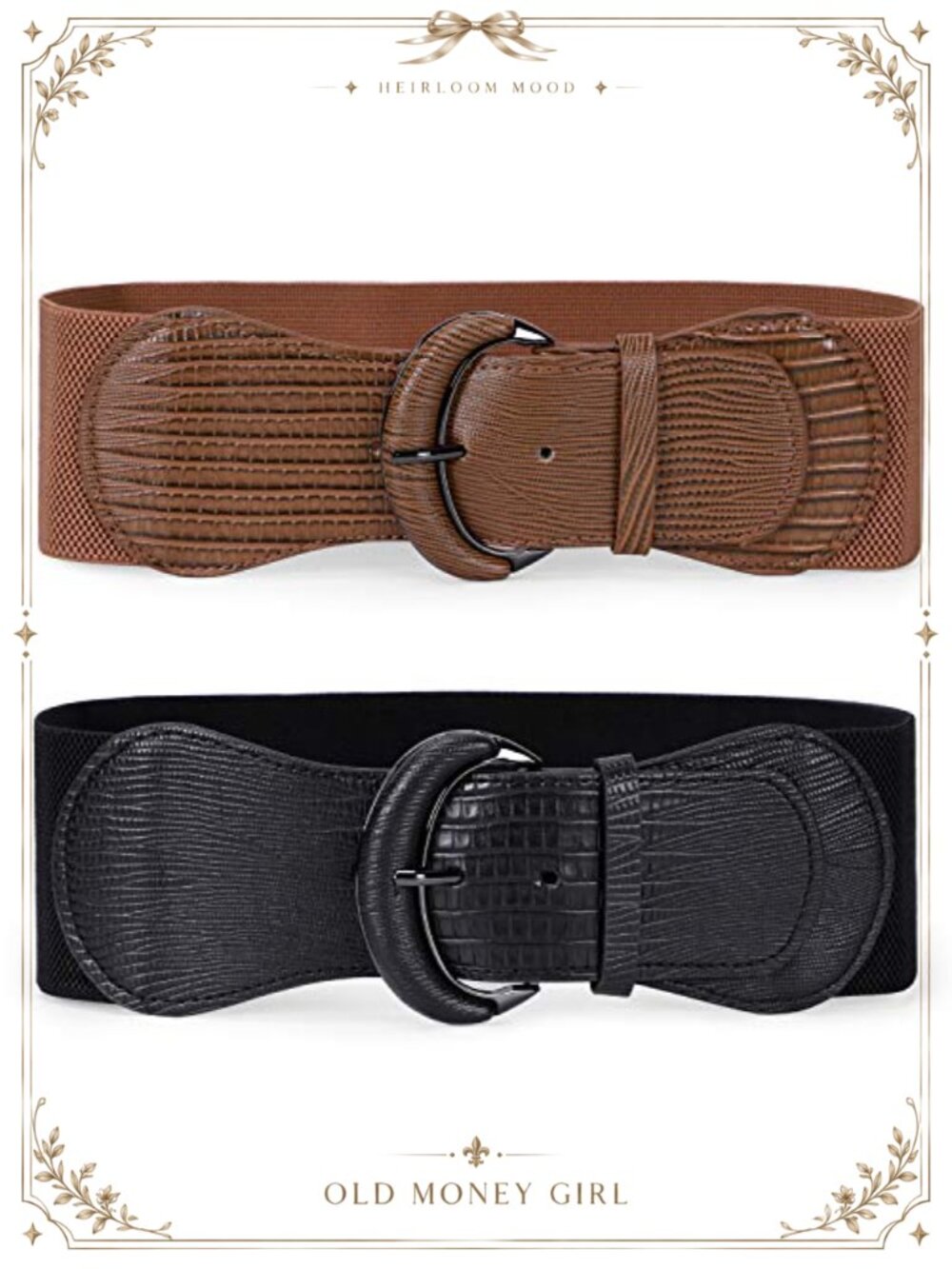 Women's Stretchy Wide Waist Belt Elastic Vintage Dress Belt 2 Pack